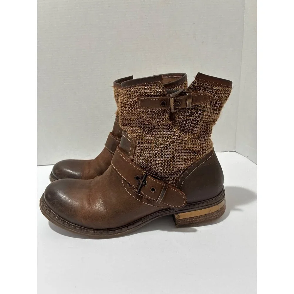 SUNDANCE| Womens Bound For Glory Brown Leather Ankle Buckle boho Boots size 38
